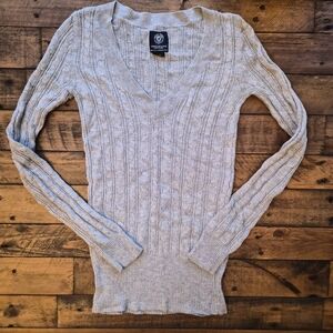 Y2K American Eagle Gray Cable Knit Sweater V-Neck Pullover Bella Swan Aesthetic